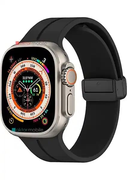 AktarMobile Apple Watch Ultra 49 mm Uyumlu Silikon Spor Kayışı Mıknatıslı Toka ile