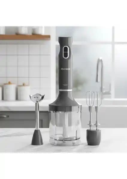 Homend Handmaid 1936H Çok Fonksiyonlu El Blender Seti Antrasit Renkli ve Güçlü Performans