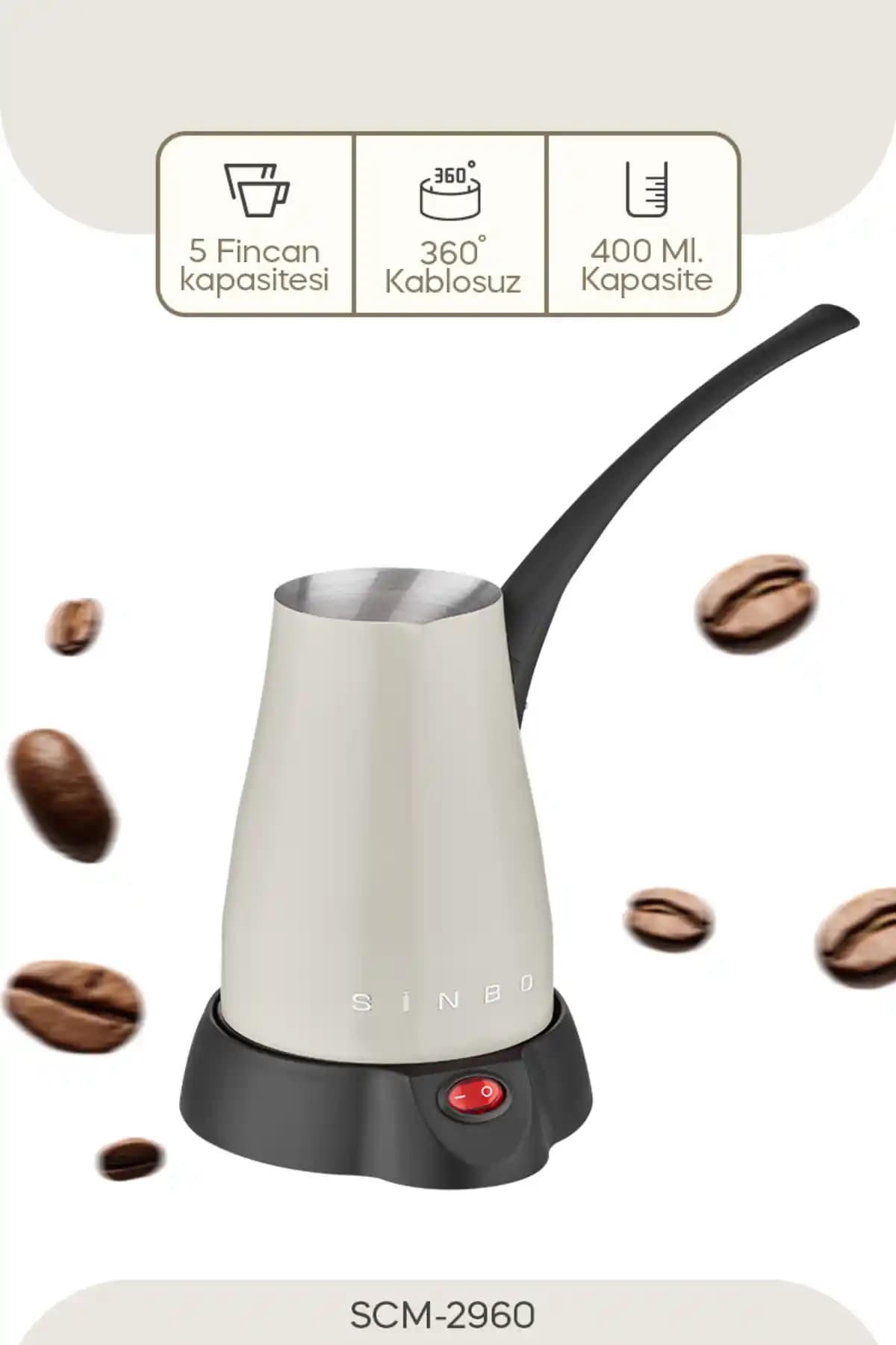 Sinbo SCM-2960 Kablosuz Inox Elektrikli Cezve Modern ve Dayanıklı Kahve Aleti