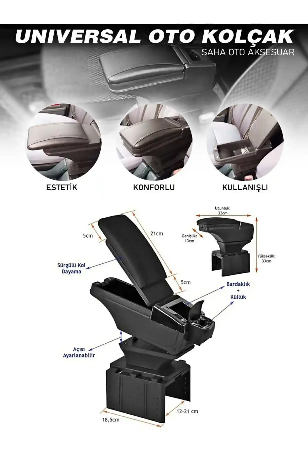 Seta Kol Dayama Evrensel Siyah Konfor ve Çok Fonksiyonlu Araç Aksesuarı