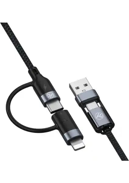 Lucatech 4-in-1 120W Çok Fonksiyonlu Şarj Kablosu Geniş Uyumluluk ve Hızlı Şarj Özelliğiyle