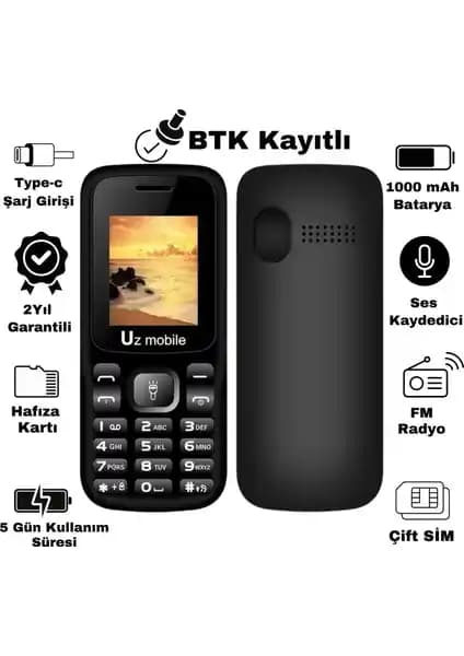 Uz Mobile: Dayanıklı ve Çok Fonksiyonlu Çift Hatlı Klasik Tuşlu Telefon