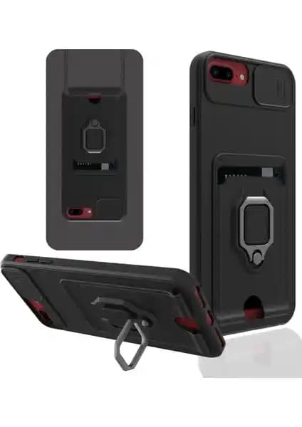 Aqua Aksesuar iPhone 7 Plus İçin Kartlık ve Kamera Korumalı Silikon Kılıfı - Siyah