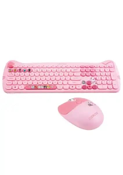 Everest KM-6283 Set: Kablosuz Türkçe Q Düzeni Pembe Klavye, Mouse ve Pad Seti