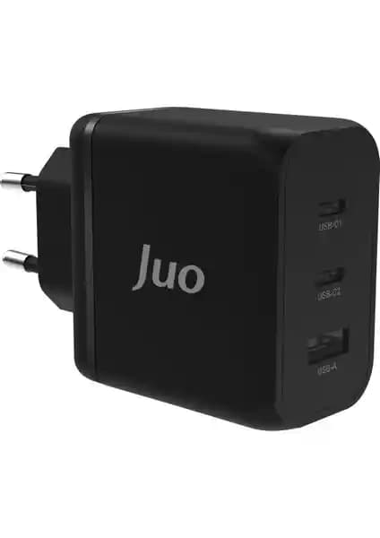 Juo 65W GaN USB-C + USB-A 3 Portlu Şarj Aleti: Çoklu Cihazlar İçin Kompakt ve Verimli Şarj