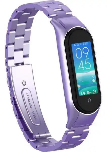 MobaxAksesuar için Xiaomi Mi Band 6 metal kordon ve klipsli kilit - 16 kademe, 04 Lila