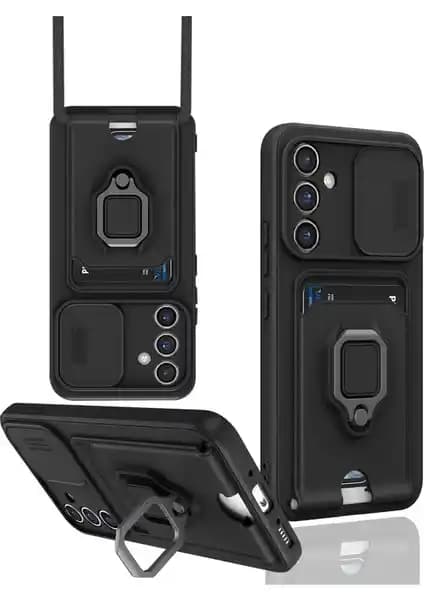 Samsung Galaxy A17 5G için Kamera Korumalı Sürgülü Yüzüklü Kartvizitli Silikon Kılıfı