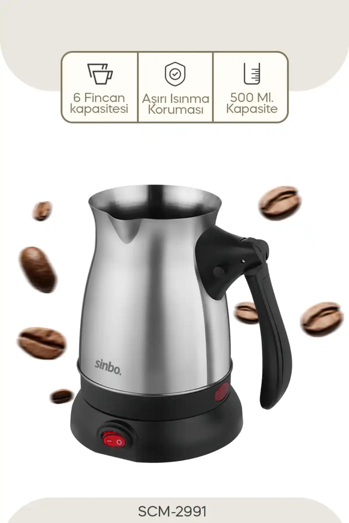 Sinbo SCM-2991: Katlanır Kulplu Elektrikli Cezve ile Köpüklü Türk Kahvesi Hazırlama Cihazı