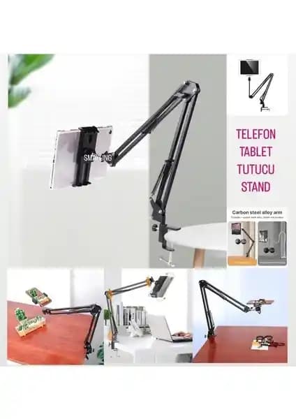 Smayling Uzun Kollu Masa Üstü Tablet ve Telefon Tutucu Standı 360° Döner Başlıklı