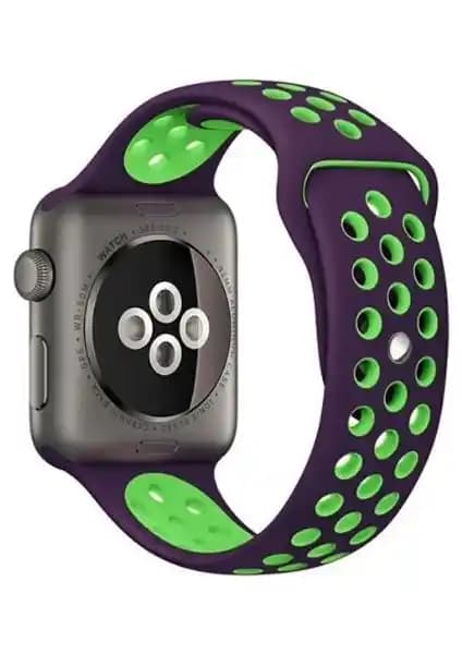 Apple Watch Seri 4-7 için Delikli Spor Kayış Mor ve Yeşil Renk Seçenekleriyle Şık ve Konforlu