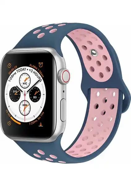 Apple Watch Seri 4 ve 6 İçin Delikli Spor Kayışlar Mavi ve Pembe Seçenekleriyle