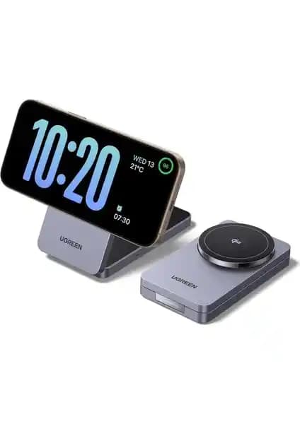 Ugreen 2'si 1 Arada 30W Magnetik Wireless Kablosuz Şarj Cihazı Modern ve Hızlı Şarj İmkanı Sunar