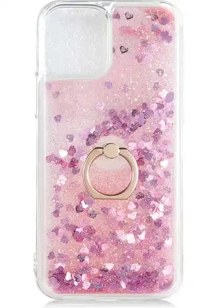 Apple iPhone 13 için şık ve dayanıklı silikon hareketli simli pembe kılıf