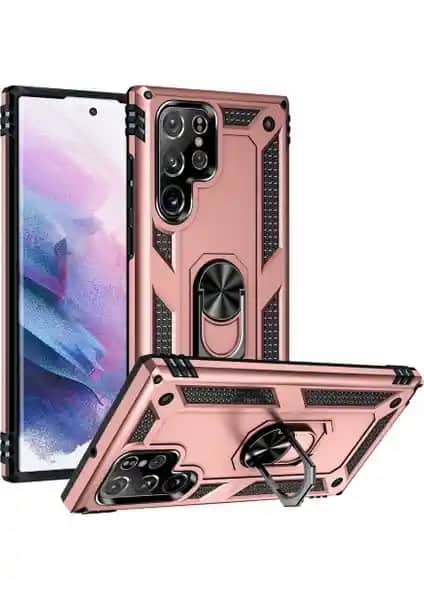 Galaxy S22 Ultra İçin Dayanıklı ve Şık Vega Tank Sert Yüzüklü Standlı Kılıf