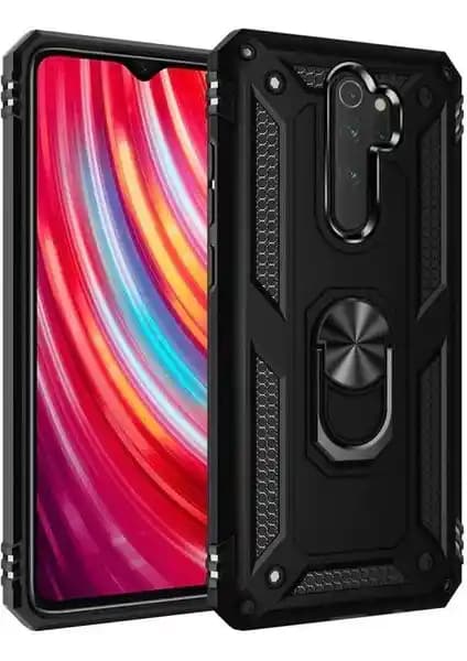 Xiaomi Redmi Note 8 Pro için dayanıklı ve şık metal yüzüklü standlı koruma kılıfı