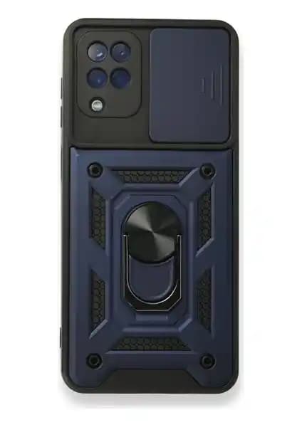 Samsung Galaxy A12 ve M12 için Case 4U Vega Sürgülü Yüzüklü Lacivert Kılıf