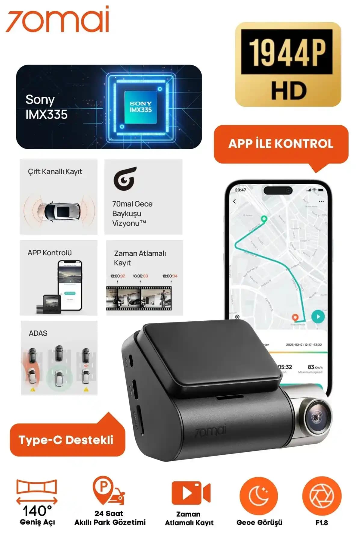 70mai A500 S Pro Plus Dahili GPS Özellikli Araç Kamerası Güvenlik ve Kayıt Çözümleri