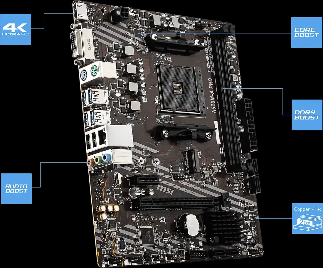 MSI A520M Pro Anakart: Uygun Fiyatlı ve Güçlü Performans Sunan Anakart Seçeneği