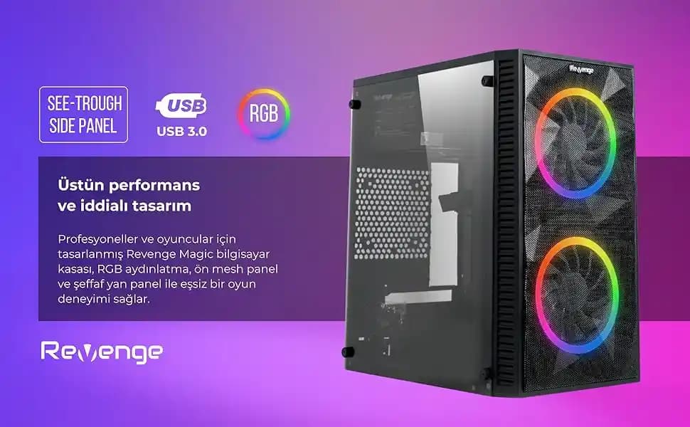 Revenge Magic Mikro ATX 2 Rainbow Fanlı Mesh Panel Akrilik Gaming Kasası Özellikleri ve Performansı