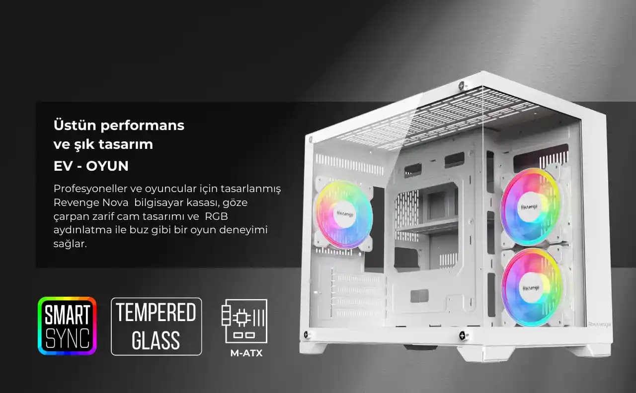 Revenge Nova Beyaz 3 RGB Fanlı M-ATX Gaming Bilgisayar Kasası Özellikleri ve Kullanım Alanları