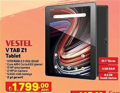 Vestel VTab Z1: Günlük Kullanım İçin Uygun Ekonomik ve İşlevsel Tablet Özellikleri