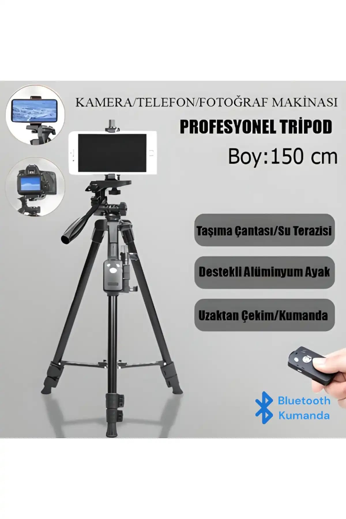 NextBuy Profesyonel Kamera Tripodu 150 cm Yükseklik, Bluetooth Kumanda ve Taşınabilirlik Özelliğiyle
