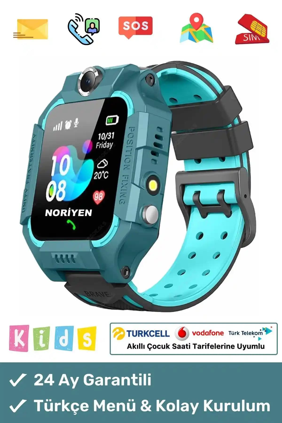 Noriyen BTK Kayıtlı Çocuk Akıllı Saati Güvenlik ve Fonksiyonellik Özellikleri