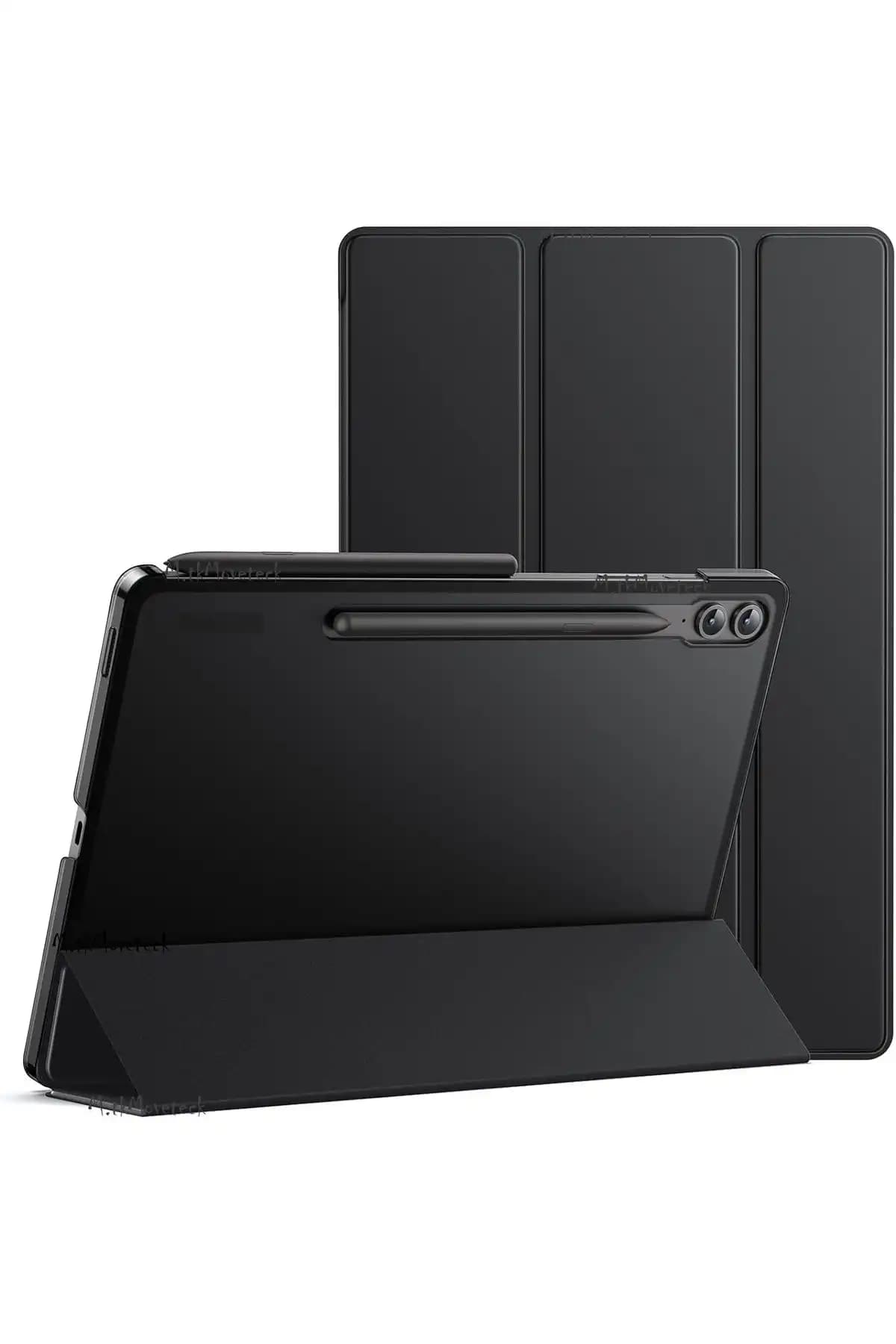 Samsung Galaxy Tab S9 FE Plus için yüksek kaliteli deri şeffaf ve çok fonksiyonlu koruma kılıfı