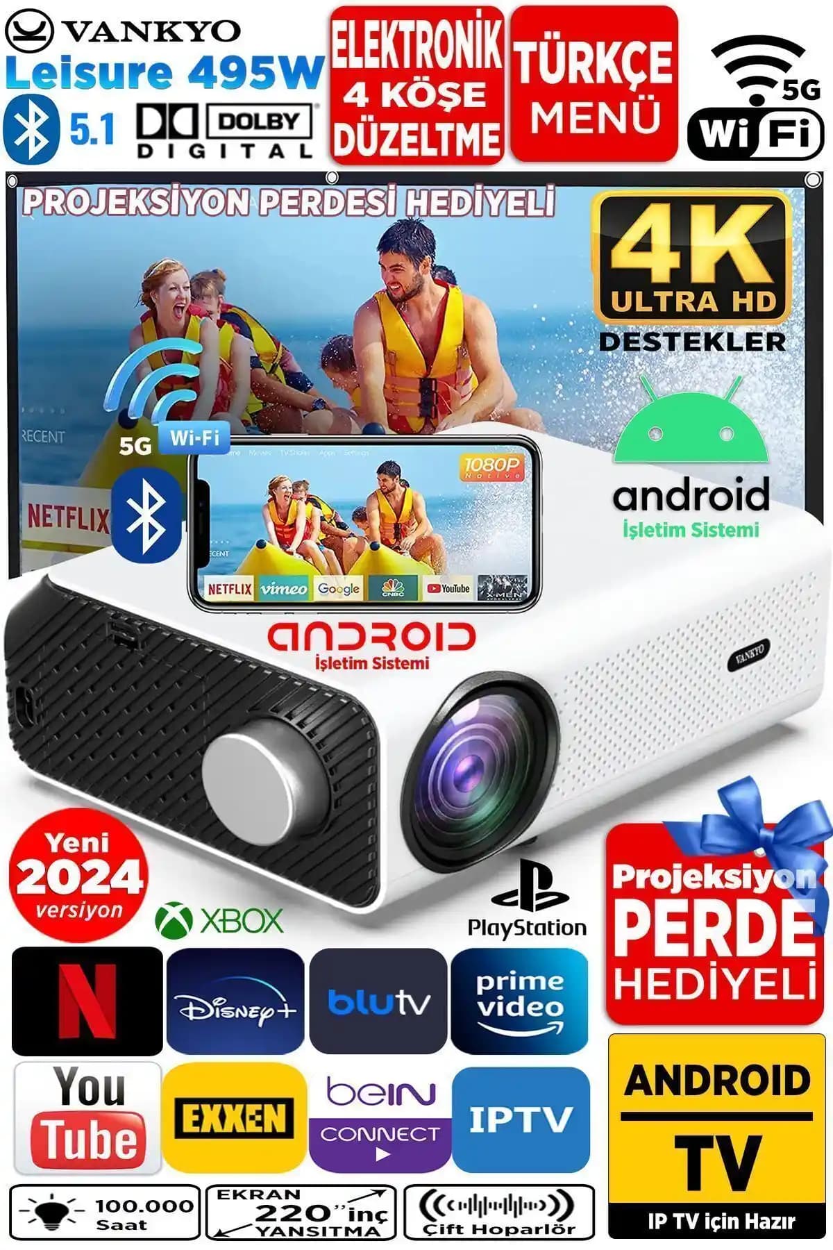 Vankyo Leisure 495W Android TV 4K Destekli Taşınabilir Projeksiyon Cihazı Özellikleri ve Kullanıcı Yorumları