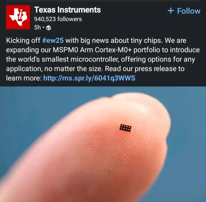 Texas Instruments'ın Dünyanın En Küçük Mikrodenetleyicisi: 1.6x0.861 mm Boyutlarında Yenilik