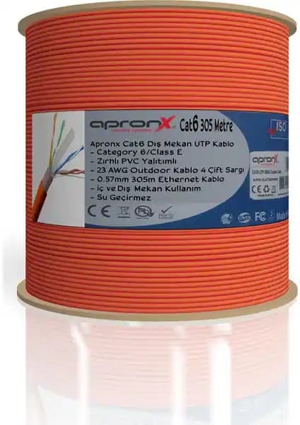 Apronx Cat6 23AWG Dış Ortam UTP Kablo 305 Metre Yüksek Performans ve Dayanıklılık