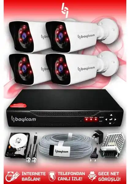 Bayicam 4 Kameralı Güvenlik Sistemi: Yüksek Çözünürlüklü ve Güvenilir Güvenlik Çözümü