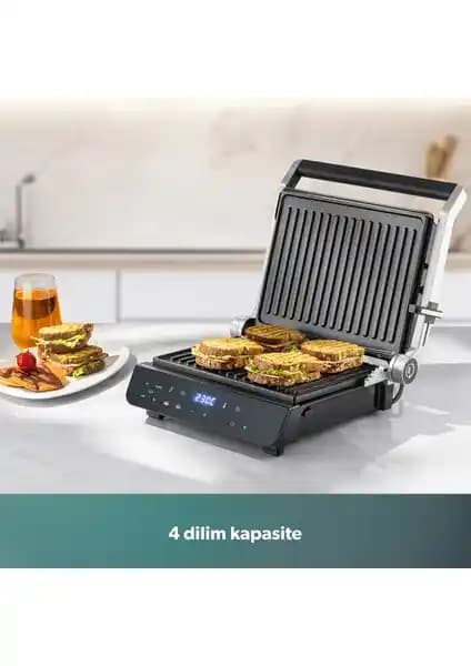 Homend Grilliant 1343H Cam Yüzeyli 5 Programlı LED Ekranlı Tost ve Izgara Makinesi