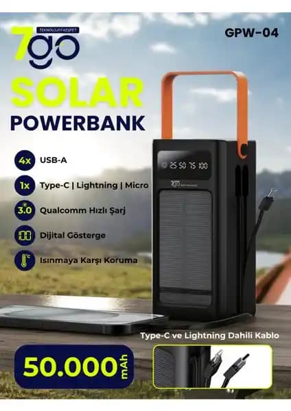 7Go GPW-04 50.000mAh Solar Powerbank: Yüksek Kapasiteli Güneş Enerjili Taşınabilir Şarj Cihazı