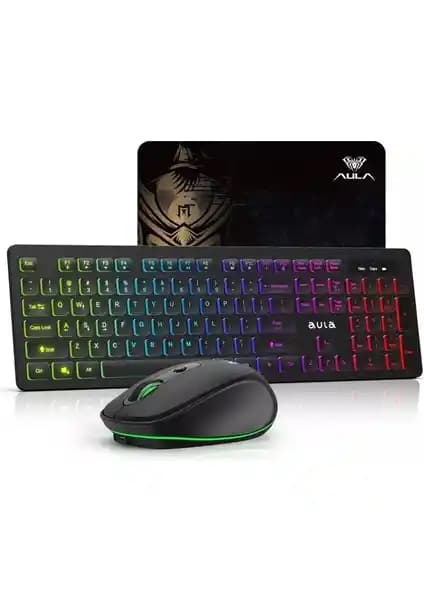 Aula AC208 Rainbow 2.4GHz Kablosuz Türkçe Q Klavye ve Mouse Seti Modern Çalışma Ortamları İçin