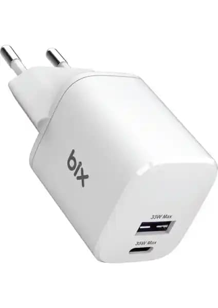 Bix SV35 Gan 33W USB-A ve Type-C PD Hızlı Şarj Adaptörü Çok Yönlü ve Güvenilir