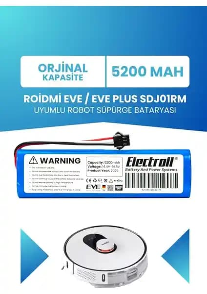 Electroll Roidmi Eve ve Eve Plus Sdj01rm Uyumlu Orijinal Batarya ile Temizlik Performansınızı Artırın