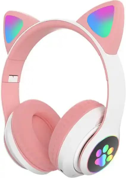 Kalavika LED Işıklı Bluetooth Kedi Kulak Şeklinde Kablosuz Kulaklık Pembe Renkli Modern Tasarım