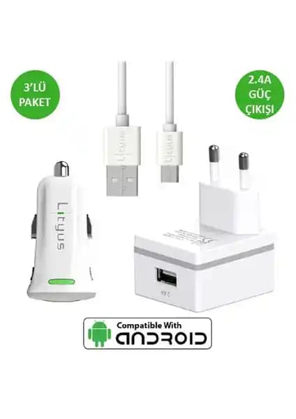 Lityus Şarj Paketi ve Micro USB Kablo Beyaz - Hızlı ve Güvenilir Şarj Çözümü