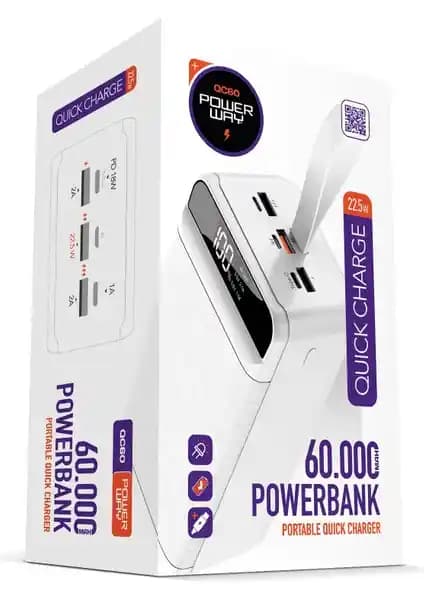 Powerway PD 22.5W 60.000 mAh Güç Bankası: Yüksek Kapasiteli ve Hızlı Şarj Özellikleriyle Taşınabilir Enerji Çözümü