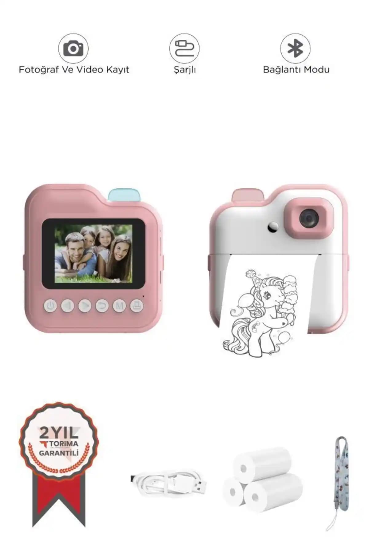 Torima TRM-CMR15 Pembe Dijital Çocuk Kamerası Yüksek Çözünürlük ve Anlık Baskı Özelliği ile