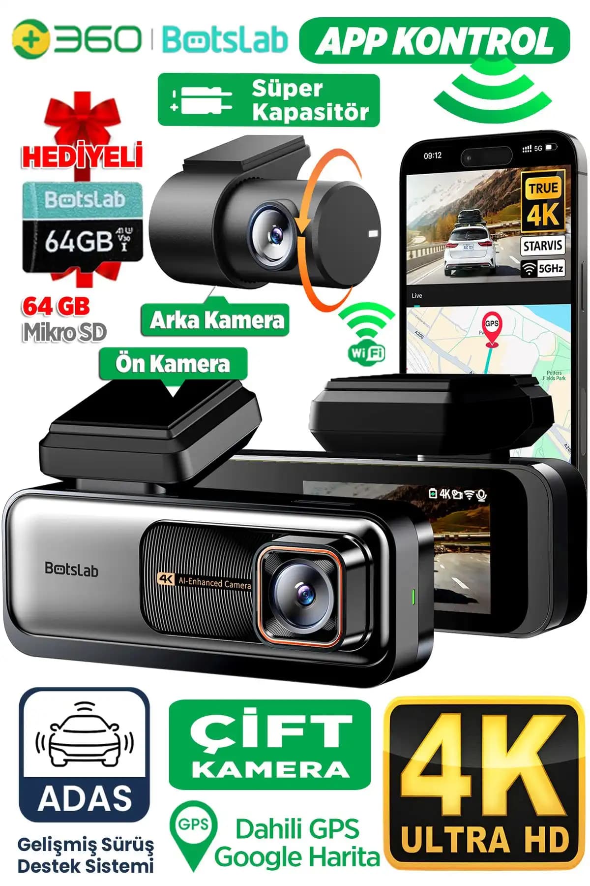 360 Botslab G980h Pro Adas Araç İçi Kamera: Yüksek Çözünürlük ve Güvenlik Özellikleri
