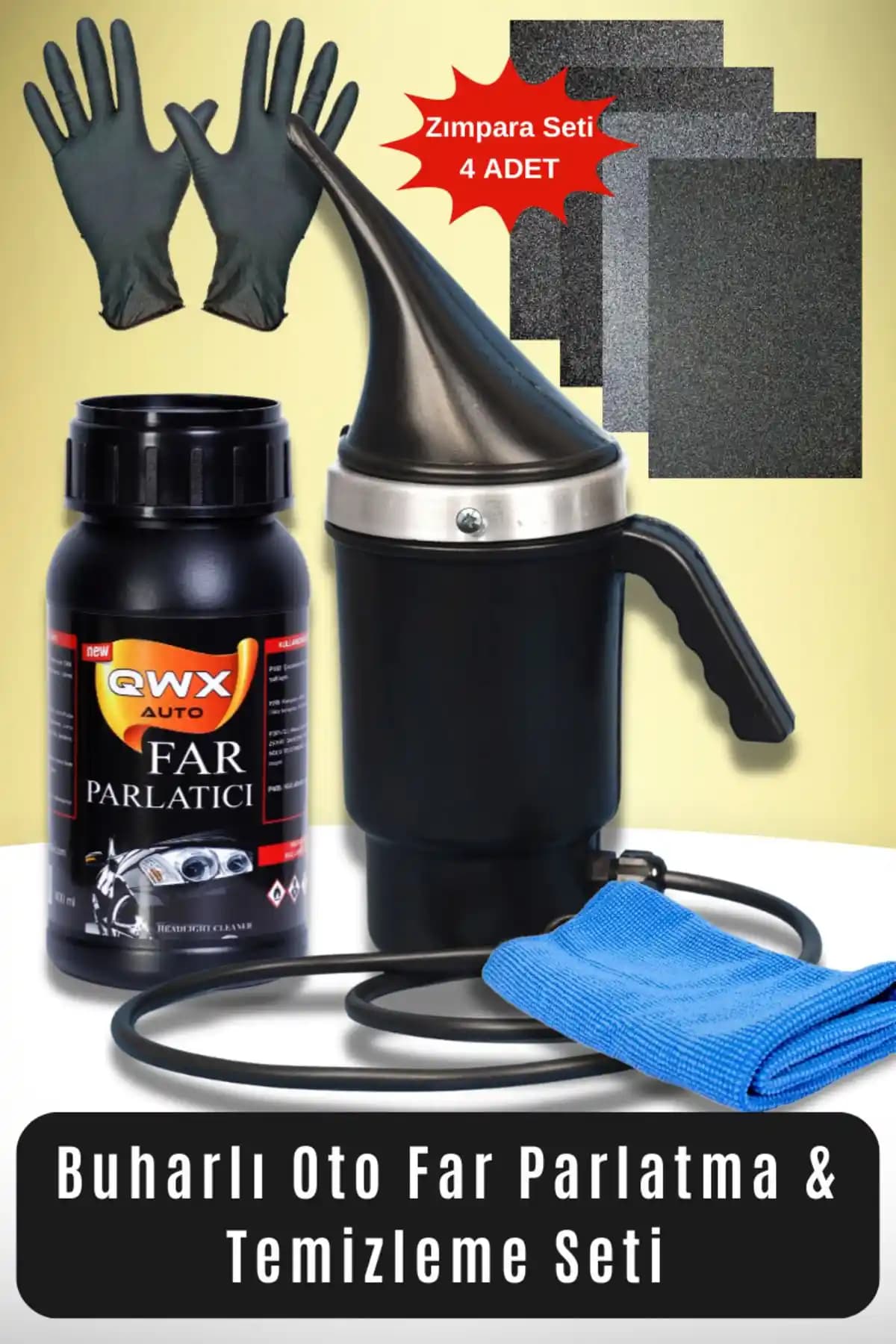 QWXAUTO Buharlı Araba Far Parlatma ve Temizleme Seti Profesyonel Çözüm