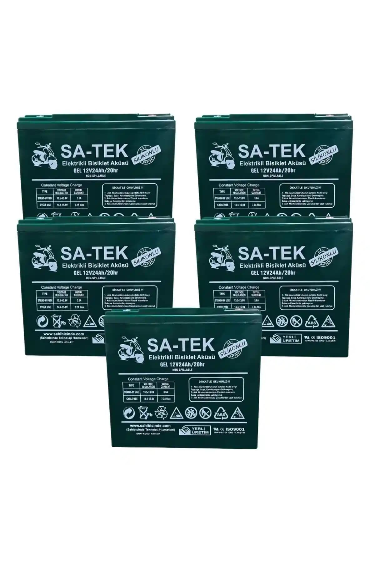 SA-TEK 5'li Jel Akü Seti 12V 24Ah Elektrikli Motosiklet ve Bisikletler İçin Güç Kaynağı