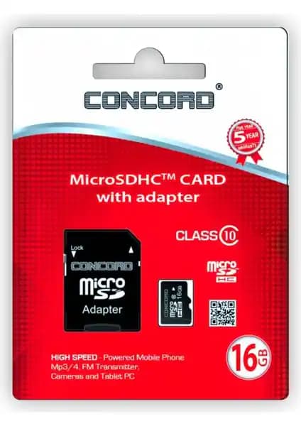 Concord Micro SD Hafıza Kartı 16GB Sınıf 6 Yüksek Hızlı Güvenilir Depolama Çözümü