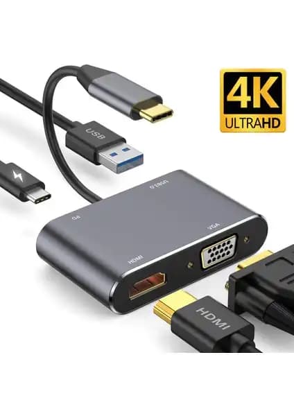 Daytona CF02 MacBook Uyumlu Type-C Çoklayıcı Adaptör 4K HDMI VGA ve Hızlı Şarj Özellikleriyle