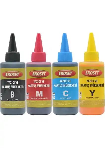 Ekoset Uyumlu Mürekkep Seti 4 Renk 100ml Her Model İçin Uygun ve Ekonomik Çözüm