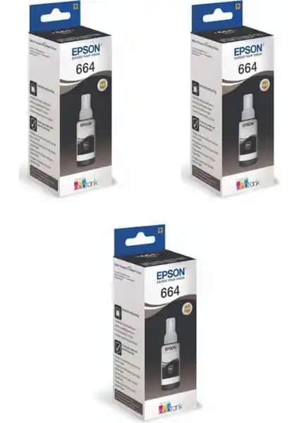 Epson T664 L300 3'lü Siyah Orijinal Mürekkep Kartuşu Yüksek Kapasite ve Güvenilirlik