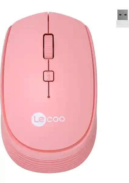 Lecoo WS202 Kablosuz Pembe Optik Mouse 1200 DPI Ergonomik Tasarım ve Uzun Pil Ömrü ile Kullanıcı Dostu