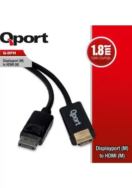 Qport Q-Dph DisplayPort to HDMI Dönüştürücü 1.8 Metre Uzunlukta Yüksek Kalite